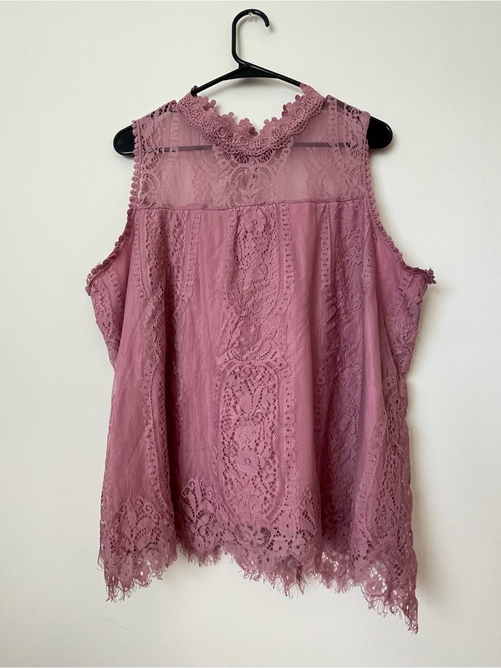 Notations Mauve Lace Blouse 2x Sleeveless Mock Neck Sheer Feminine Top
